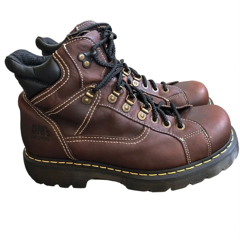 Men's Brown Leather Work Boots - Lace-Up Safety Style